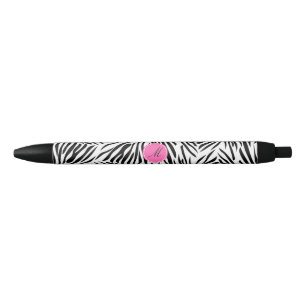 Monogram Black and White Zebra Print with Hot Pink Black Ink Pen