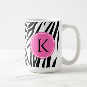 Monogram Black and White Zebra Print with Hot Pink Coffee Mug