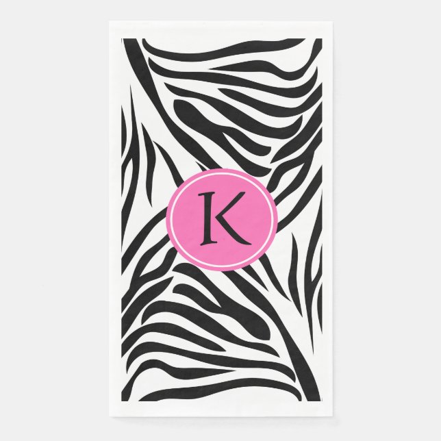 Monogram Black and White Zebra Print with Hot Pink Napkin (Front)