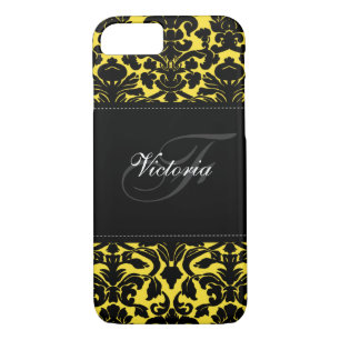 Monogram Black and Yellow Damask iPhone 7 Case