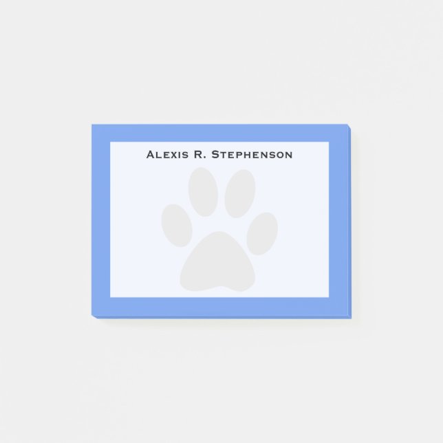 Monogram Black Animal Paw Print Cornflower Blue Post-it Notes (Front)