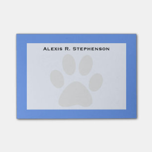 Monogram Black Animal Paw Print Cornflower Blue Post-it Notes