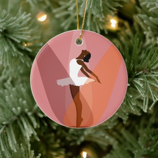 Monogram Black Ballerina African American dancer Ceramic Ornament (Tree)