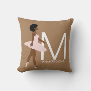 Monogram black ballerina afro hair illustration throw pillow