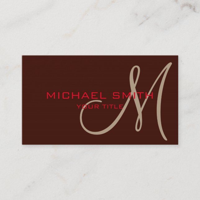 Monogram Black bean colour background Business Card (Front)