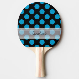 Monogram Black Blue Chic Polka Dot Pattern Ping Pong Paddle