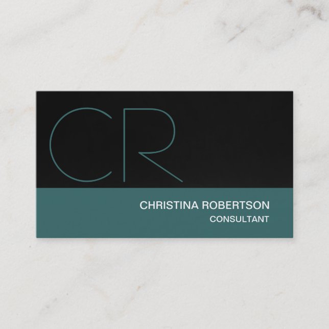 Monogram Black Blue Consultant Business Card (Front)