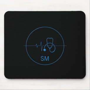 Monogram Black Blue Medical Stethoscope Heartbeat Mouse Pad