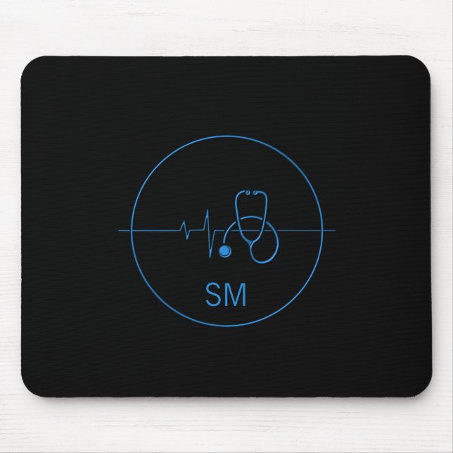 Monogram Black Blue Medical Stethoscope Heartbeat Mouse Pad (Front)