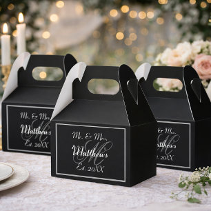 Monogram Black Bride Groom Date Wedding  Favor Box