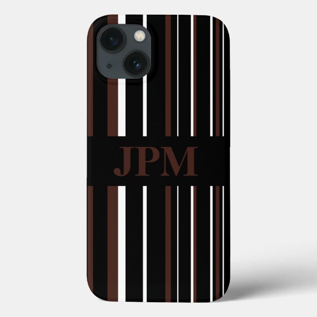 Monogram Black, Brown Barcode Stripe Case-Mate iPhone Case (Back)