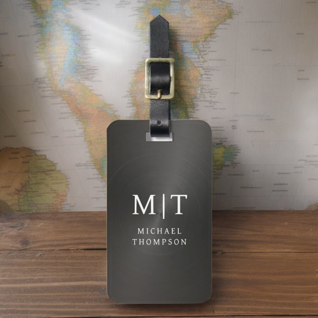 Monogram Black Brushed Metallic Elegant Luggage Tag (Creator Uploaded)