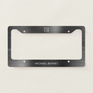 Monogram Black Brushed Metallic License Plate Frame
