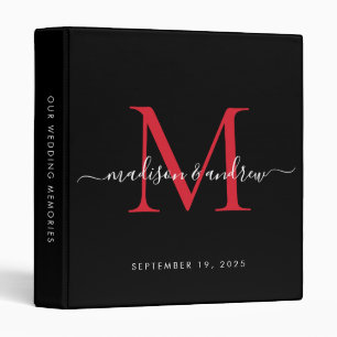 Monogram Black Burgundy Red Script Wedding Album Binder