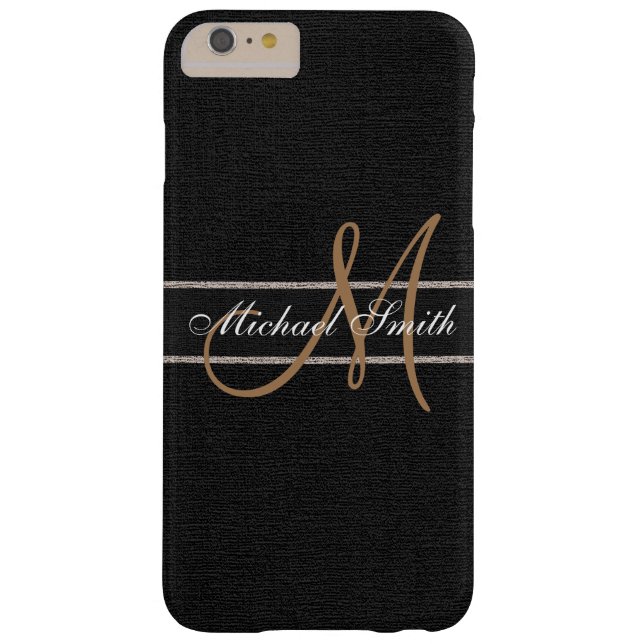 Monogram Black Burlap Linen Rustic Jute Case-Mate iPhone Case (Back)