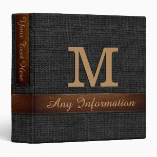 Monogram Black Burlap Rustic Jute Binder