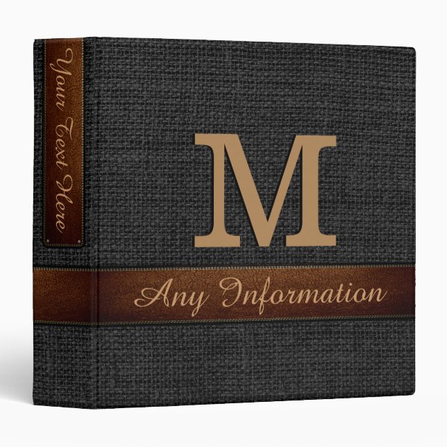 Monogram Black Burlap Rustic Jute Binder (Front/Spine)