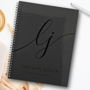 Monogram Black Calligraphy Initials Business logo Planner
