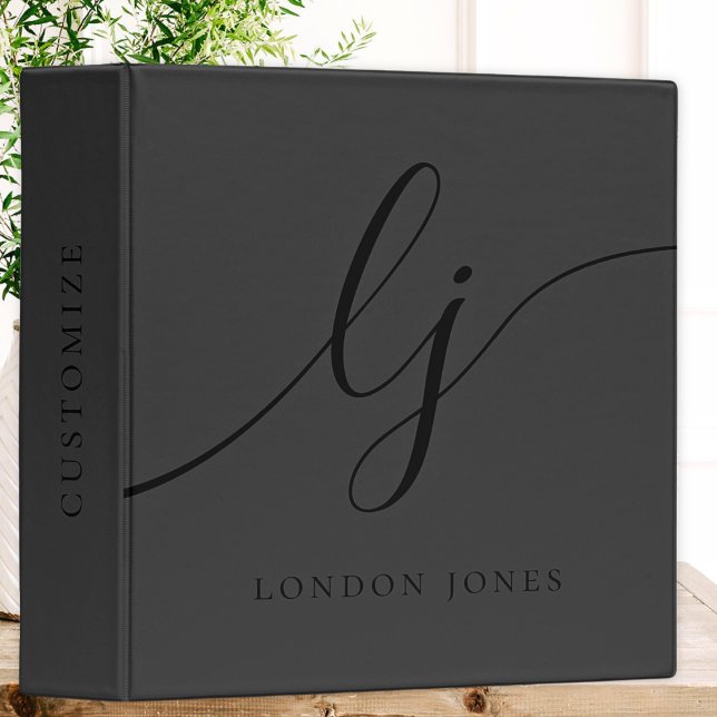 Monogram Black Calligraphy Script Initial Elegant  Binder (Creator Uploaded)