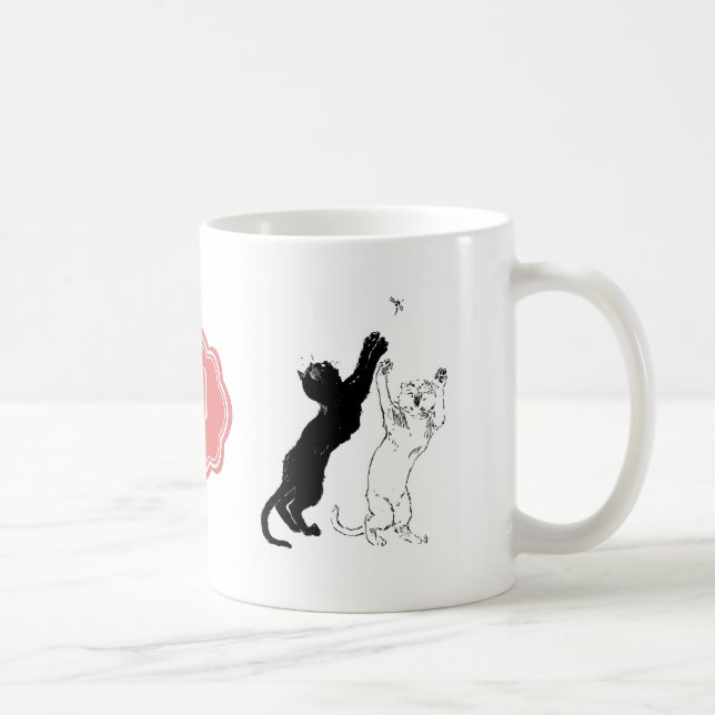 Monogram Black Cat Art Nouveau Chat Noir Steinlen Coffee Mug (Right)