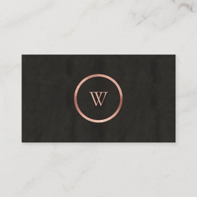 Monogram Black Chalkboard Rose Gold Simple Modern Business Card (Front)
