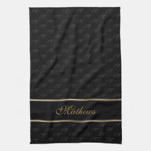 Monogram Black Charcoal Name Kitchen Towel