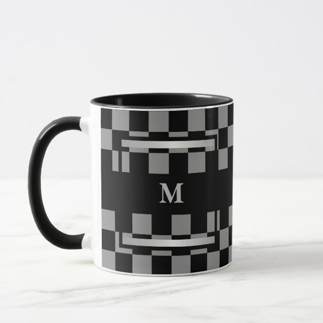 Monogram Black Checkered  Mug (Left)