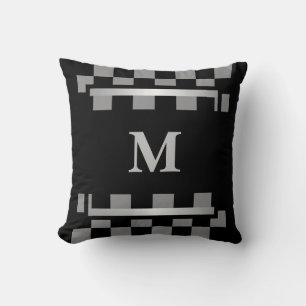 Monogram Black Checkered Throw Pillow
