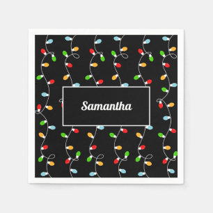 Monogram Black Christmas Lights Napkin