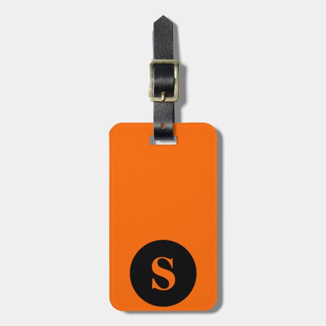 Monogram Black Circle on Orange Luggage Tag (Front Vertical)