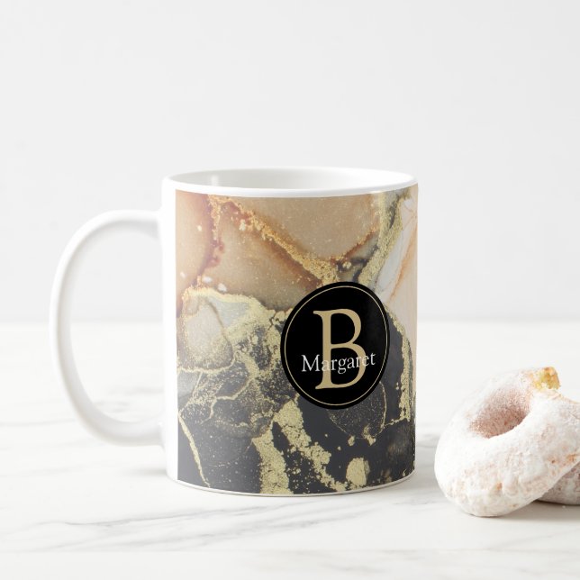 Monogram Black Coral Gold Coffee Mug (With Donut)