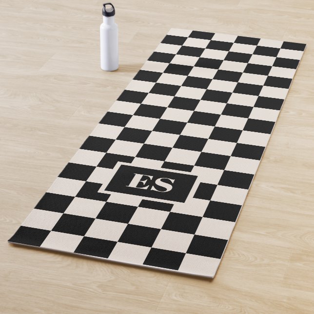 Monogram Black Cream Checkered Pattern Yoga Mat (In Situ)