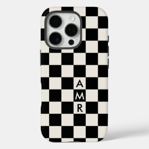 Monogram Black Cream Chequered Pattern iPhone 16 Pro Case