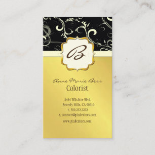 Monogram, black, cream swirls business cards