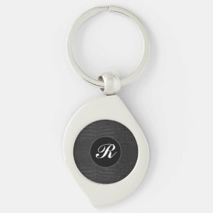 Monogram Black Crocodile Leather Print Keychain