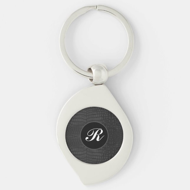 Monogram Black Crocodile Leather Print Keychain (Front)