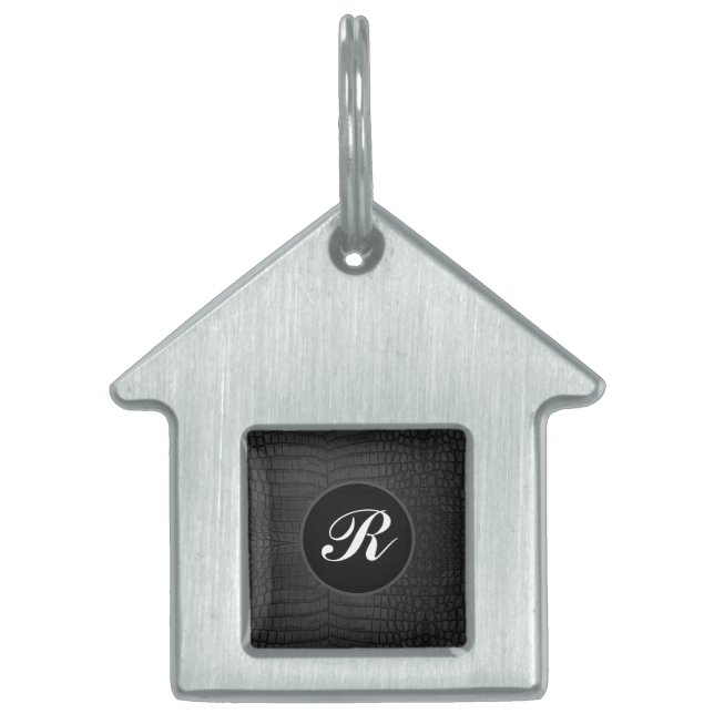 Monogram Black Crocodile Leather Print Pet ID Tag (Front)