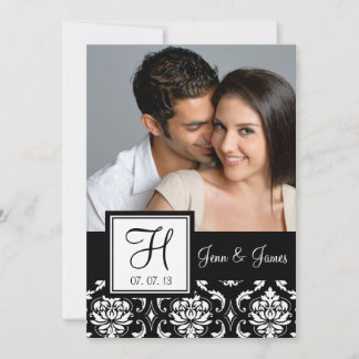Monogram Black Damask Photo Save the Date