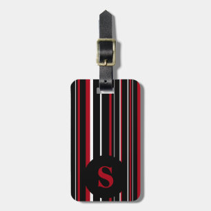 Monogram Black Dark Red Barcode Circle Stripe Luggage Tag