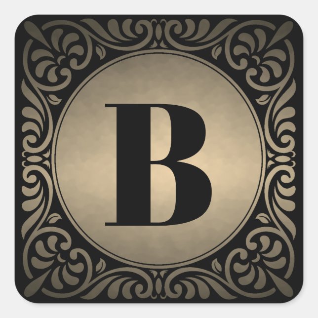 Monogram Black Decorative Square Sticker (Front)