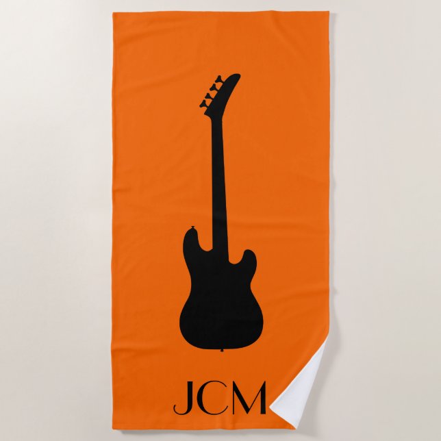 Monogram Black Electric Bass Guitar / Orange Beach Towel (Front)