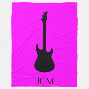 Monogram Black Electric Guitar on Pink Fleece Blanket