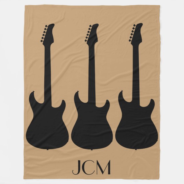 Monogram Black Electric Guitars on Camel Brown Fleece Blanket (Front)