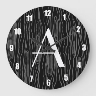 Monogram black faux bois large clock