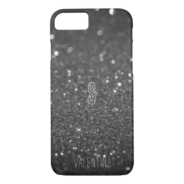Monogram Black Glitter Sparkle Case-Mate iPhone Case (Back)