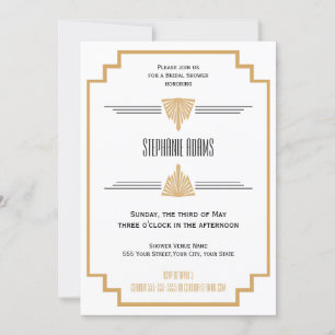 Monogram Black, Gold and White Art Deco Bridal Invitation