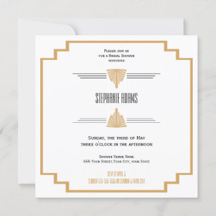 Monogram Black, Gold and White Art Deco Bridal Invitation