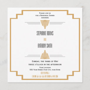 Monogram Black, Gold and White Art Deco Rehearsal Invitation