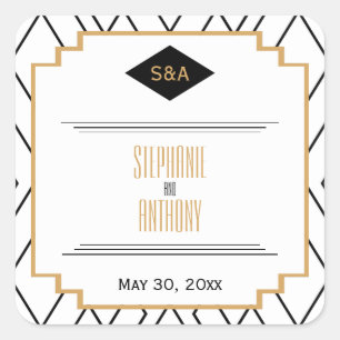 Monogram Black, Gold and White Art Deco Thank You Square Sticker