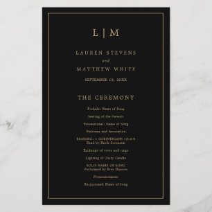 Monogram Black Gold Budget Wedding Program Flyer